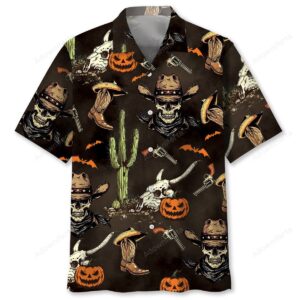 Sportswearmerch Cowboy Skull Halloween Hawaiian Shirt For Fan