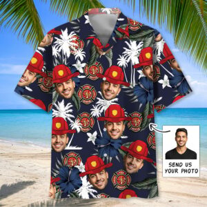 Sportswearmerch Custom Photo Firefighter Helmet Hawaiian Shirt For Fan