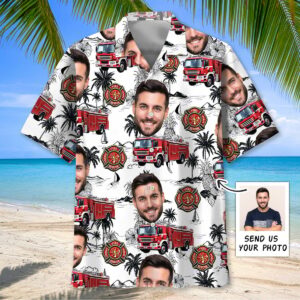 Sportswearmerch Custom Photo Firefighter Truck Hawaiian Shirt For Fan