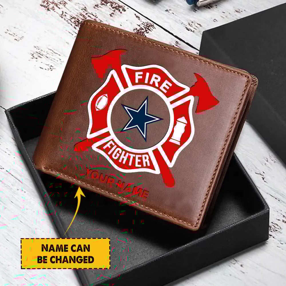 Sportswearmerch Dallas Cowboys NFL Team And Fire Fighter Man Folded Wallet Perfect Gift For Fan