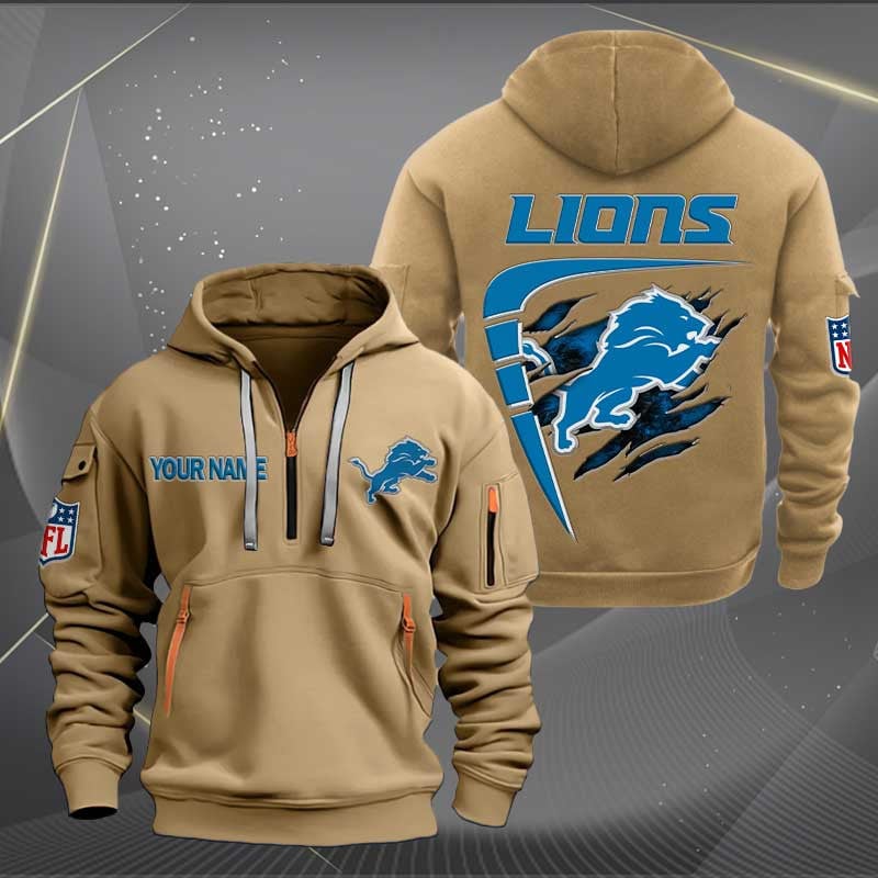 Sportswearmerch Detroit Lions NFL Personalized Half Zip Hoodie For Fan