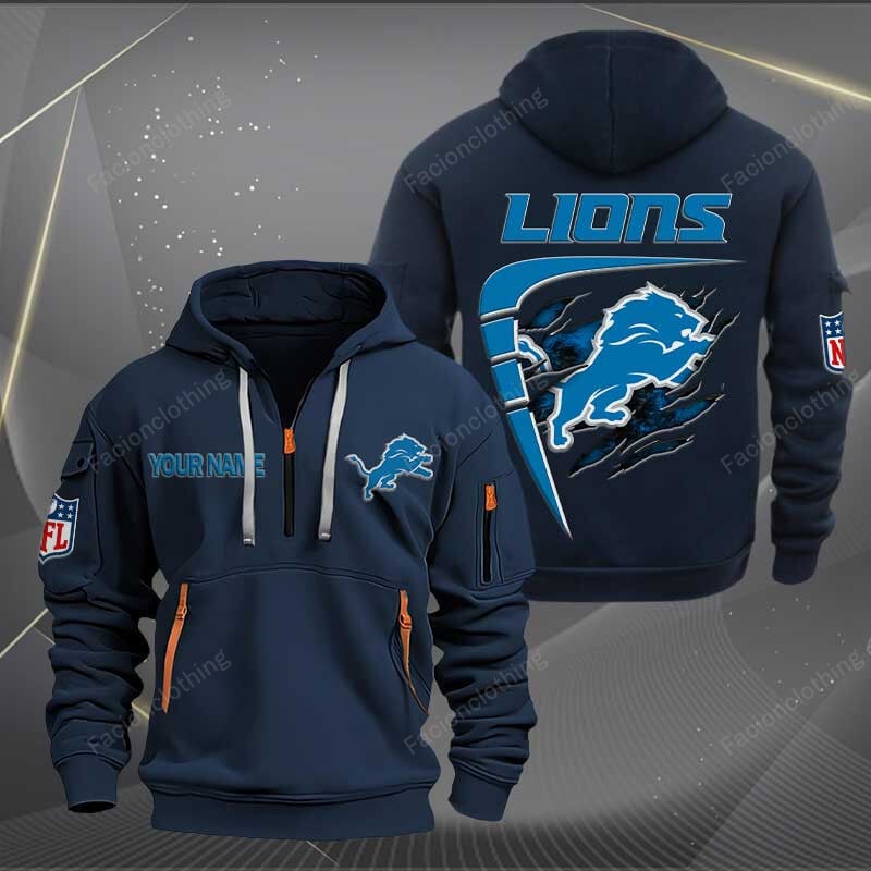 Sportswearmerch Detroit Lions NFL Personalized Half Zip Hoodie For Fan