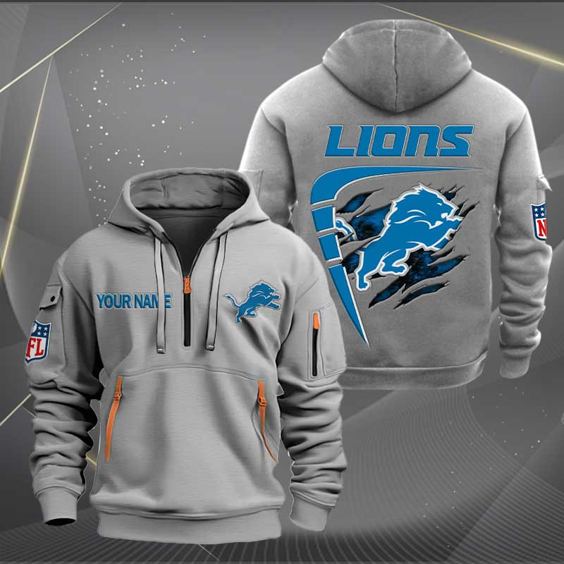 Sportswearmerch Detroit Lions NFL Personalized Half Zip Hoodie For Fan