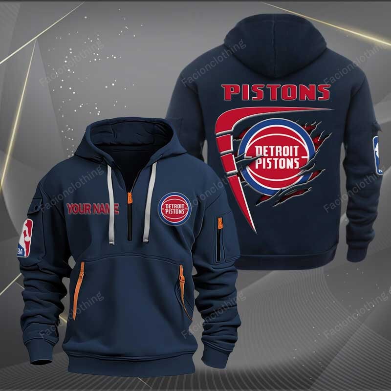 Sportswearmerch Detroit Pistons NBA Personalized Half Zip Hoodie For Fan