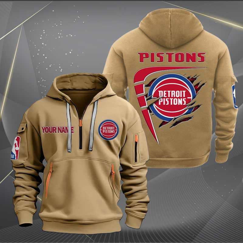 Sportswearmerch Detroit Pistons NBA Personalized Half Zip Hoodie For Fan