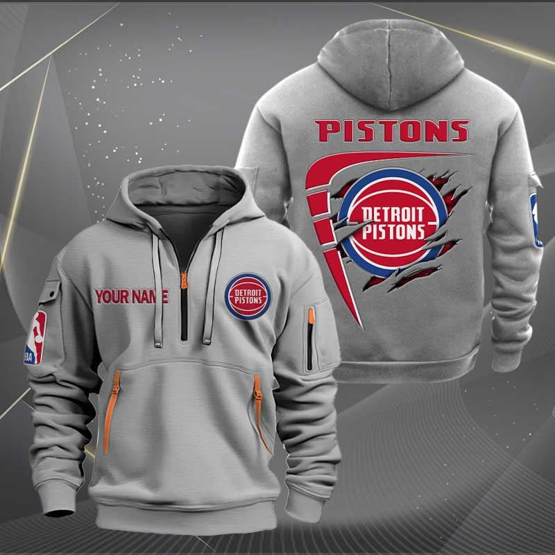 Sportswearmerch Detroit Pistons NBA Personalized Half Zip Hoodie For Fan