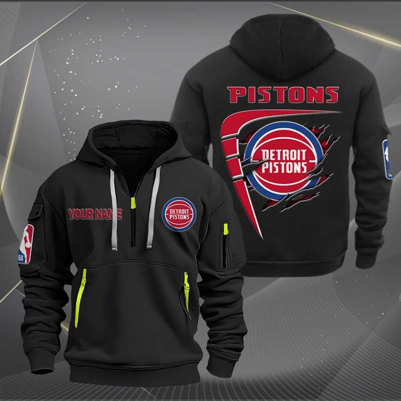 Sportswearmerch Detroit Pistons NBA Personalized Half Zip Hoodie For Fan
