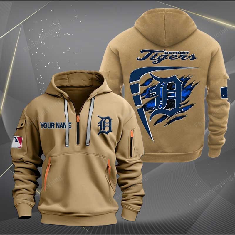 Sportswearmerch Detroit Tigers MLB Personalized Half Zip Hoodie For Fan