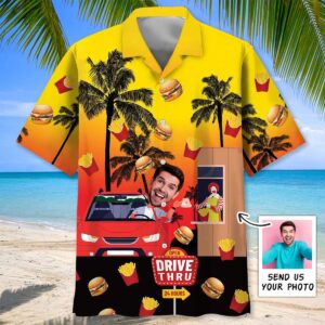 Sportswearmerch Drive-Thru Fast Food Restaurant Custom Face Hawaiian Shirt For Fan