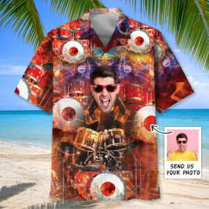 Sportswearmerch Drum Fire Custom Photo Hawaiian Shirt For Fan