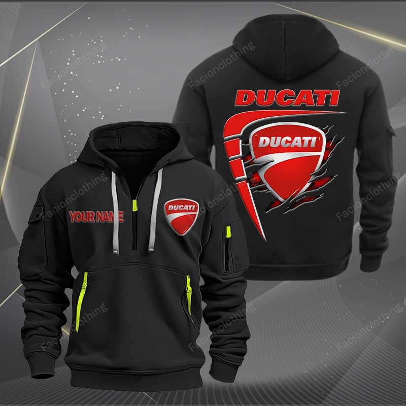 Sportswearmerch Ducati Motorcycle Personalized Half Zip Hoodie For Fan