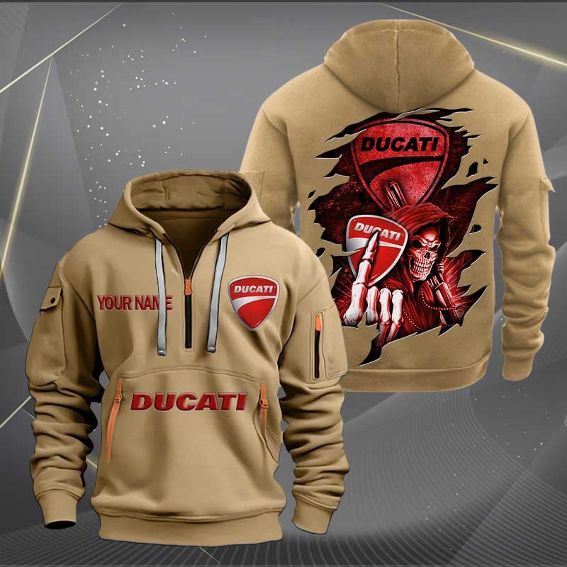 Sportswearmerch Ducati Motorcycle Personalized Half Zip Hoodie For Fan