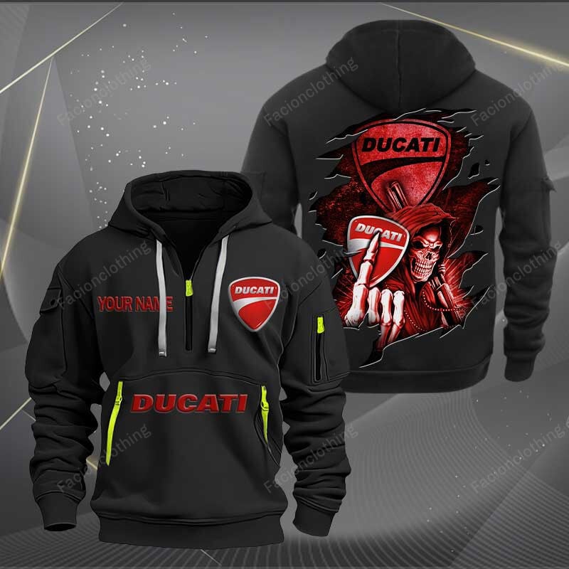 Sportswearmerch Ducati Motorcycle Personalized Half Zip Hoodie For Fan