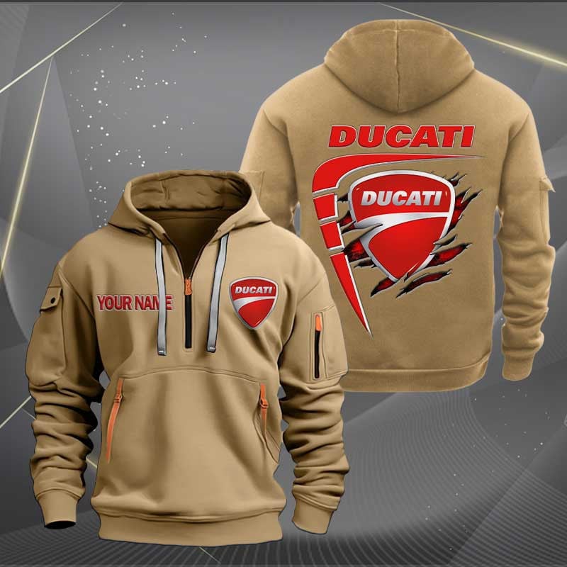 Sportswearmerch Ducati Motorcycle Personalized Half Zip Hoodie For Fan