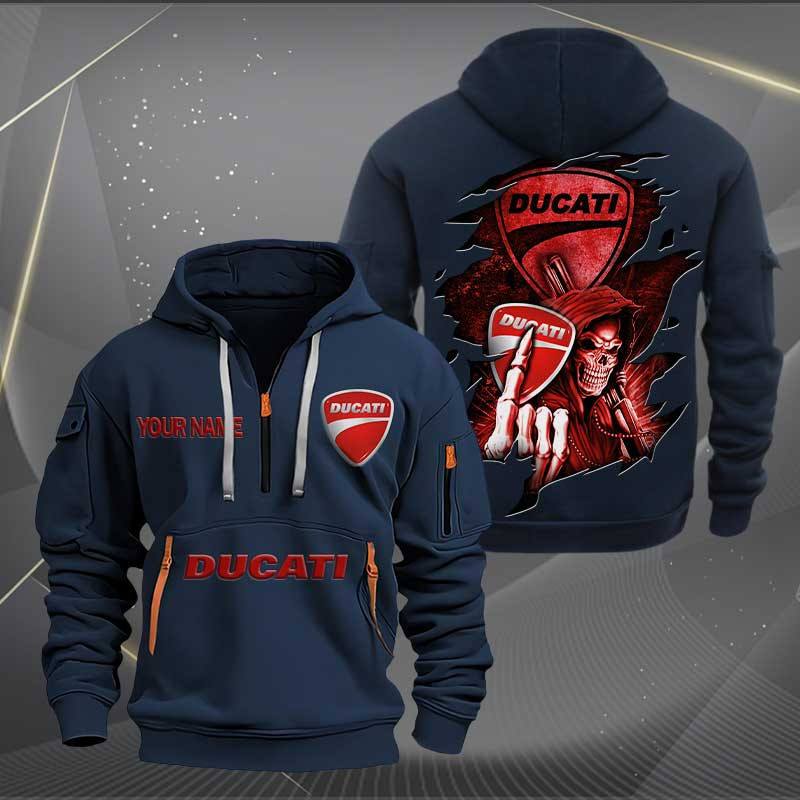 Sportswearmerch Ducati Motorcycle Personalized Half Zip Hoodie For Fan