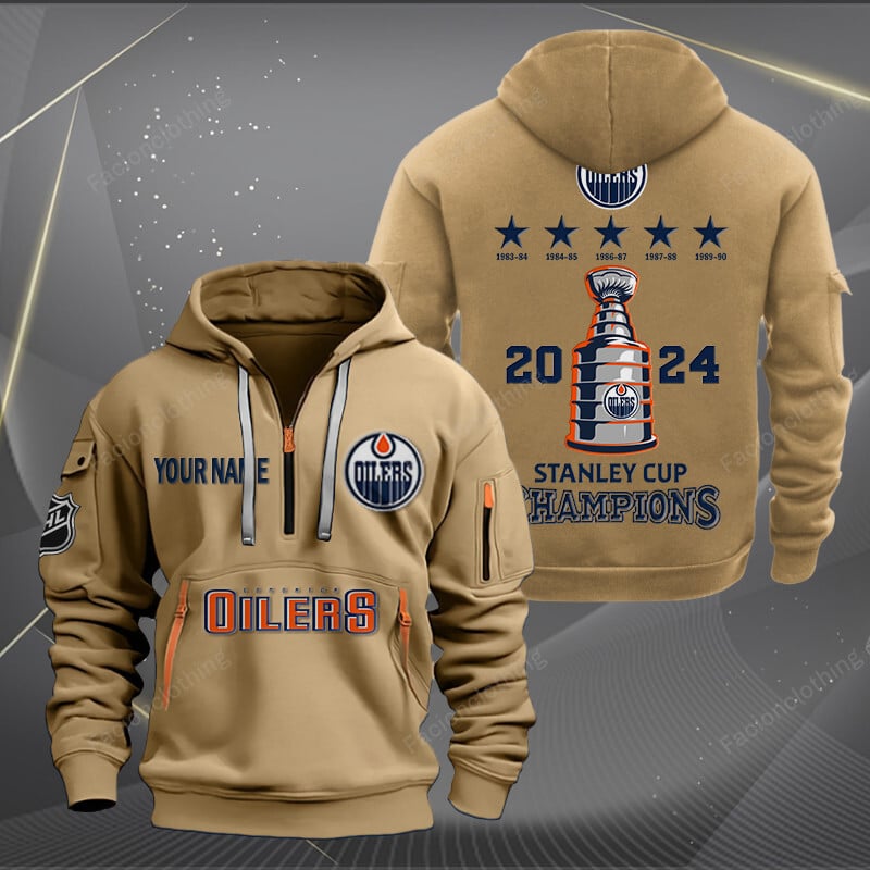 Sportswearmerch Edmonton Oilers NHL Personalized Half Zip Hoodie For Fan
