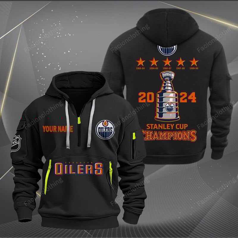 Sportswearmerch Edmonton Oilers NHL Personalized Half Zip Hoodie For Fan