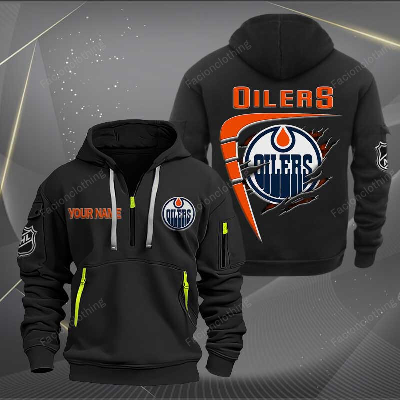 Sportswearmerch Edmonton Oilers NHL Personalized Half Zip Hoodie For Fan
