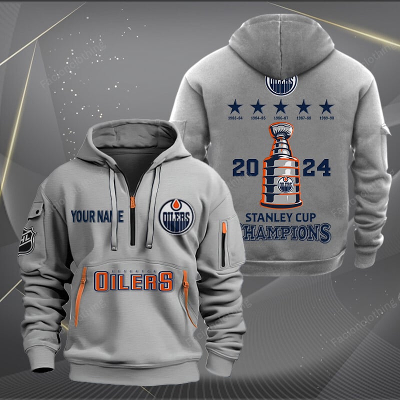 Sportswearmerch Edmonton Oilers NHL Personalized Half Zip Hoodie For Fan