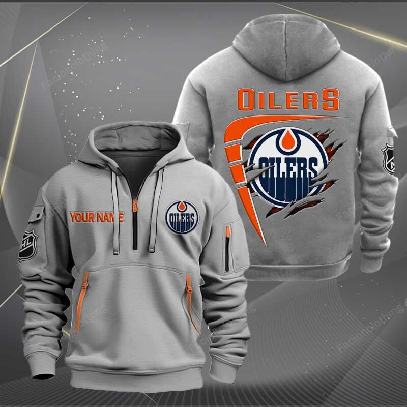 Sportswearmerch Edmonton Oilers NHL Personalized Half Zip Hoodie For Fan