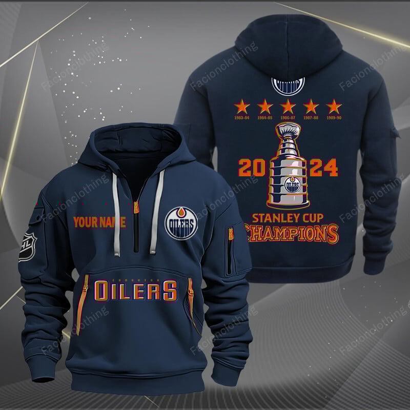 Sportswearmerch Edmonton Oilers NHL Personalized Half Zip Hoodie For Fan