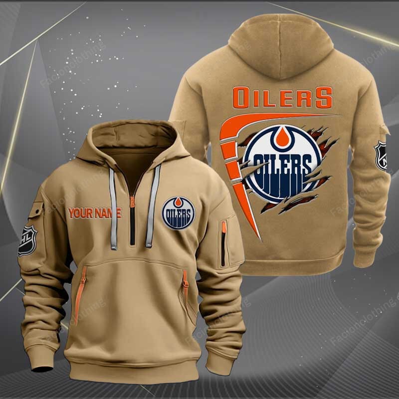 Sportswearmerch Edmonton Oilers NHL Personalized Half Zip Hoodie For Fan