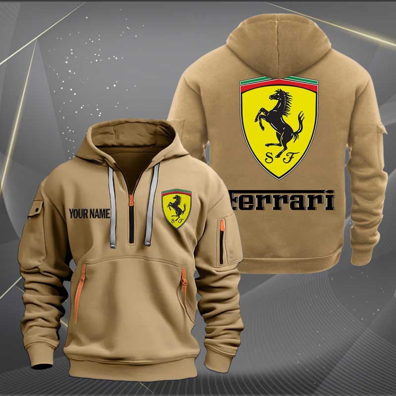 Sportswearmerch Ferrari Car Personalized Half Zip Hoodie For Fan