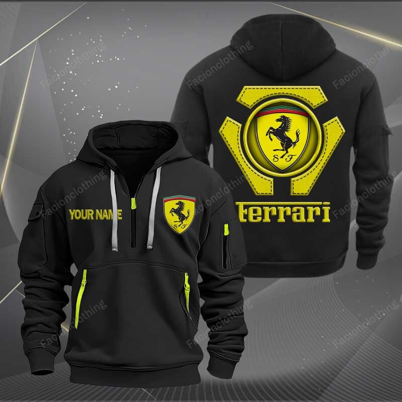 Sportswearmerch Ferrari Car Personalized Half Zip Hoodie For Fan