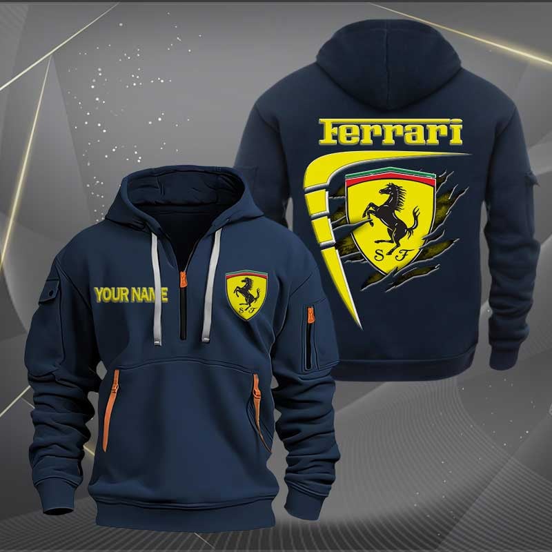Sportswearmerch Ferrari Car Personalized Half Zip Hoodie For Fan