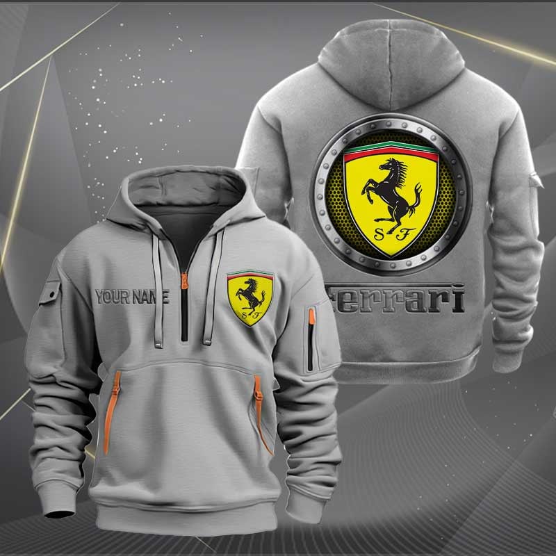 Sportswearmerch Ferrari Car Personalized Half Zip Hoodie For Fan