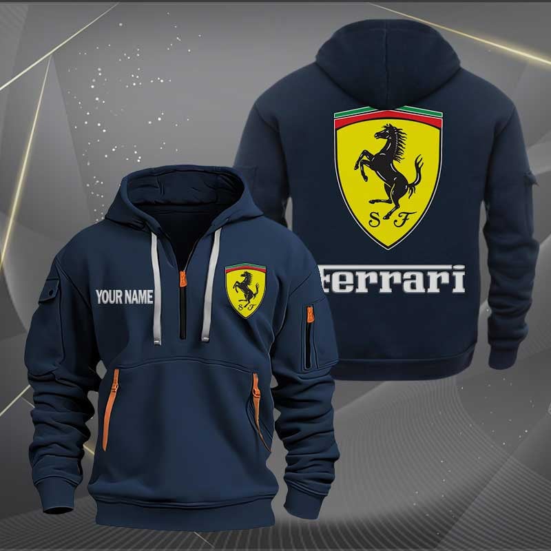 Sportswearmerch Ferrari Car Personalized Half Zip Hoodie For Fan
