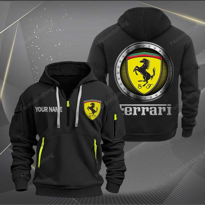 Sportswearmerch Ferrari Car Personalized Half Zip Hoodie For Fan