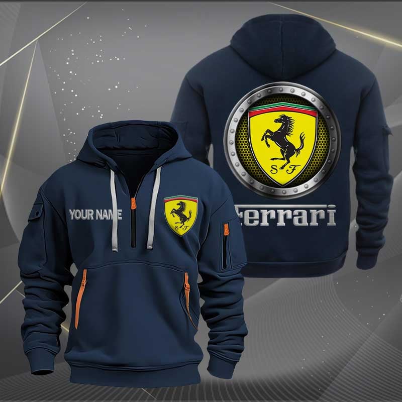 Sportswearmerch Ferrari Car Personalized Half Zip Hoodie For Fan