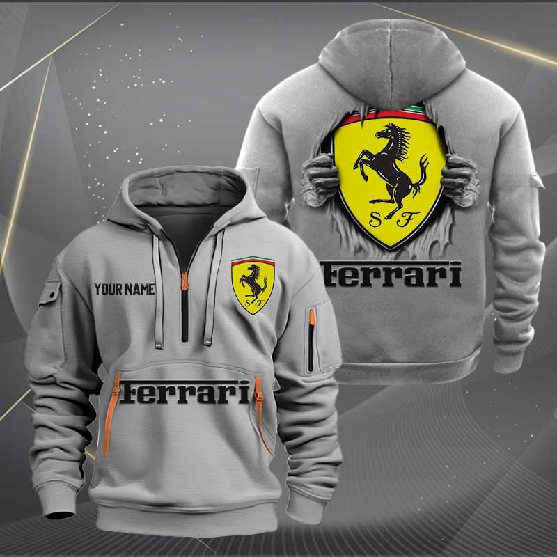 Sportswearmerch Ferrari Car Personalized Half Zip Hoodie For Fan