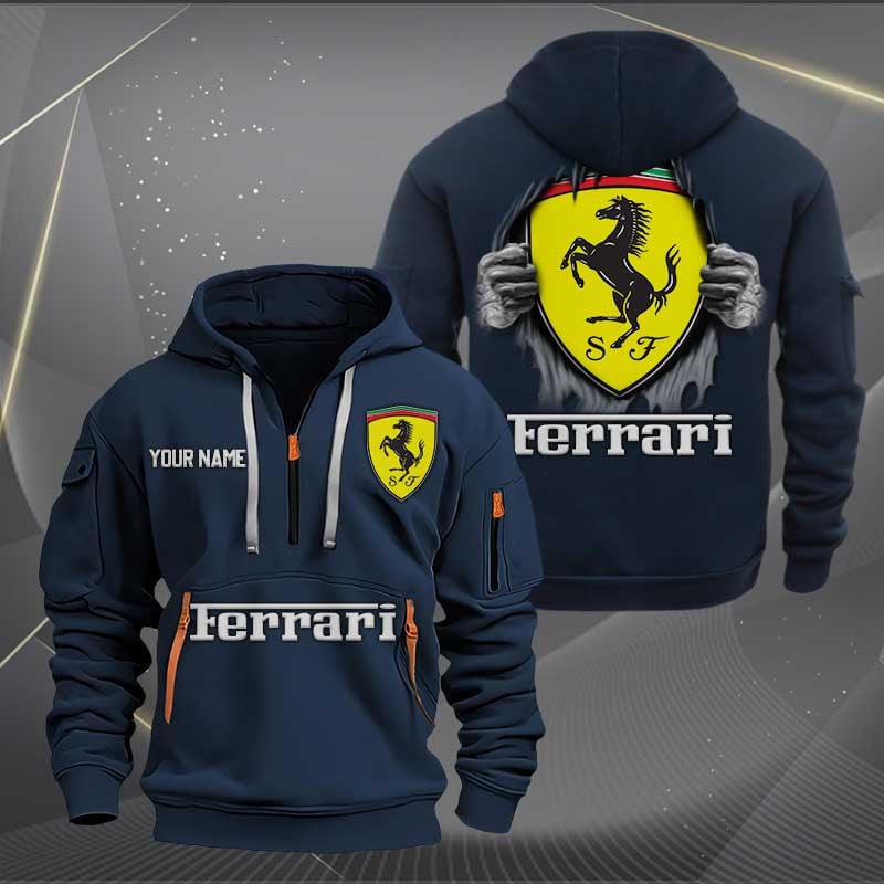 Sportswearmerch Ferrari Car Personalized Half Zip Hoodie For Fan