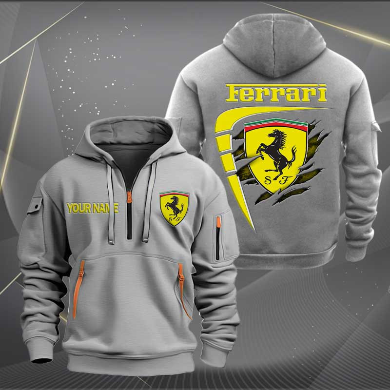 Sportswearmerch Ferrari Car Personalized Half Zip Hoodie For Fan