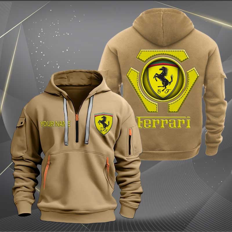 Sportswearmerch Ferrari Car Personalized Half Zip Hoodie For Fan