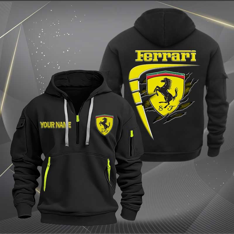 Sportswearmerch Ferrari Car Personalized Half Zip Hoodie For Fan