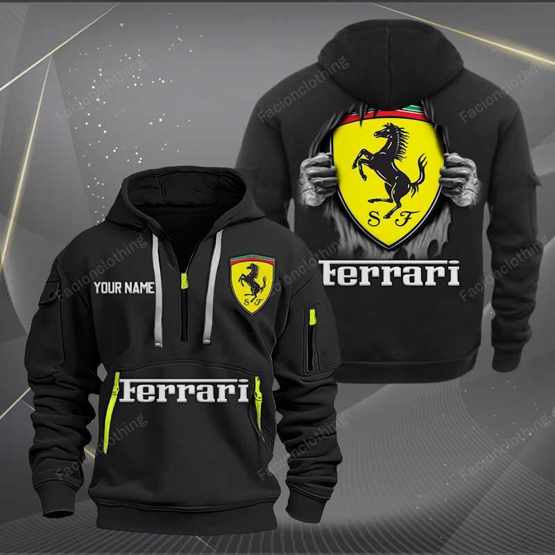 Sportswearmerch Ferrari Car Personalized Half Zip Hoodie For Fan