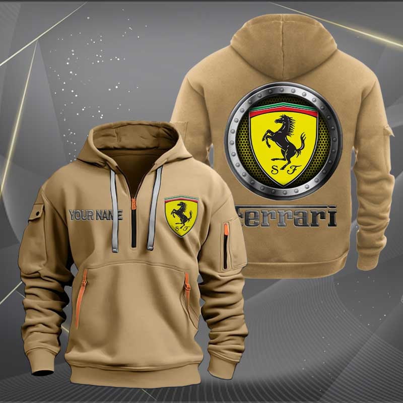Sportswearmerch Ferrari Car Personalized Half Zip Hoodie For Fan