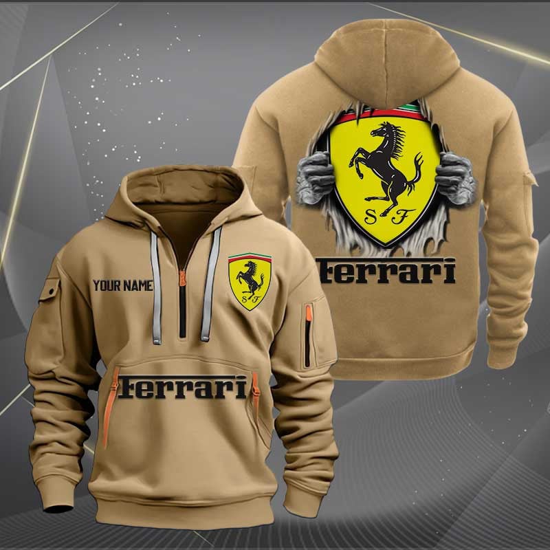 Sportswearmerch Ferrari Car Personalized Half Zip Hoodie For Fan