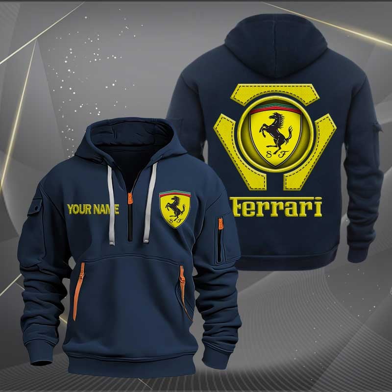 Sportswearmerch Ferrari Car Personalized Half Zip Hoodie For Fan