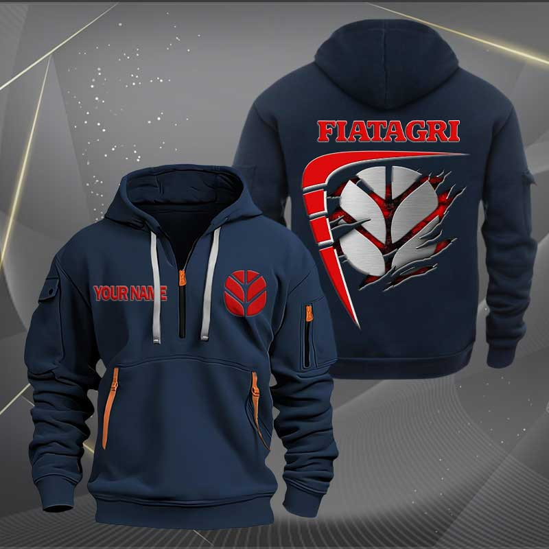 Sportswearmerch Fiat Caragri Tractor Personalized Half Zip Hoodie For Fan