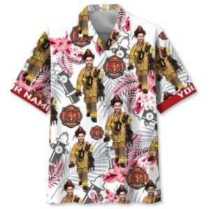 Sportswearmerch Firefighter Custom Photo and Name Hawaiian Shirt For Fan