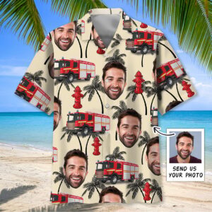 Sportswearmerch Funny Firefighter Custom Photo Hawaiian Shirt For Fan