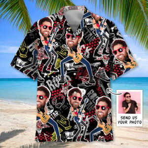Sportswearmerch Funny Guitar Rock Custom Photo Hawaiian Shirt For Fan