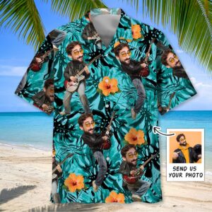 Sportswearmerch Funny Guitar Tropical Custom Photo Hawaiian Shirt For Fan