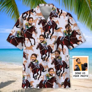 Sportswearmerch Funny Horse Racing Custom Photo Hawaiian Shirt For Fan