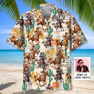 Sportswearmerch Funny Horse Racing Desert Custom Photo Hawaiian Shirt For Fan