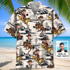Sportswearmerch Funny Horse Rodeo Custom Photo Hawaiian Shirt For Fan